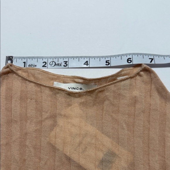 Vince Women’s Rib Cotton Long Sleeve Funnel Neck Sheer Top Color Tawny Peach NWT - Picture 10 of 14